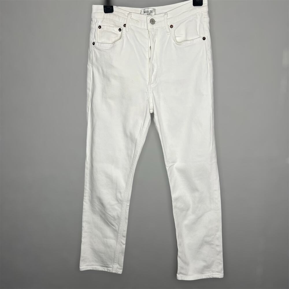 Agolde Riley Crop Straight Jeans 27 Women White High Rise Ankle Denim Button Fly